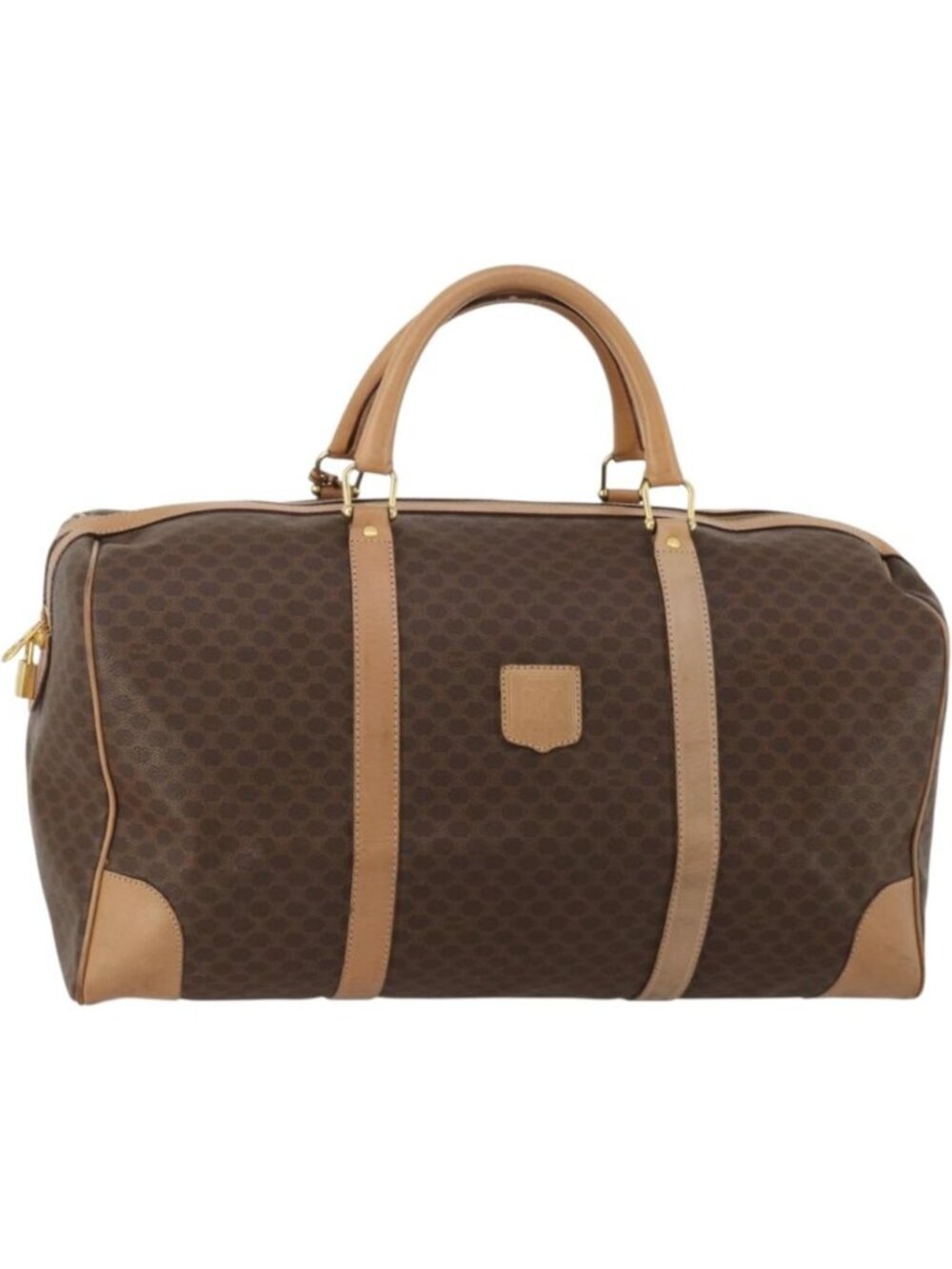 CELINE Macadam Canvas Boston Bag PVC Leather Brown Gold